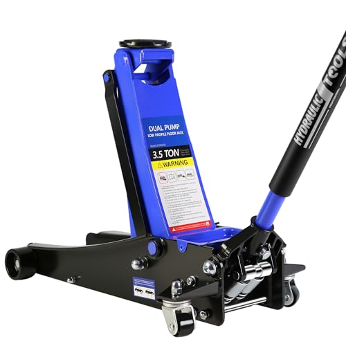 Heavy Duty Hydraulic Floor Jack, Low Profile, Steel Racing Jack w/2 Piston Quick Lift Pump, 4"-21" Lift, 3.5 Ton (7000lb) Capacity, Blue - color: Lift 4"-21" 3.5 Ton(7,000lb) Blue Steel