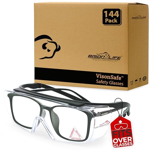 SAFE HANDLER Duarte Anti fog Safety Glasses Over Eyeglasses, 144 pack | ANSI Z87.1, Impact & Scratch Resistant UV 400 Eyewear for Men & Women — Built in side shield and Adjustable Temples - style: 144 Pairs