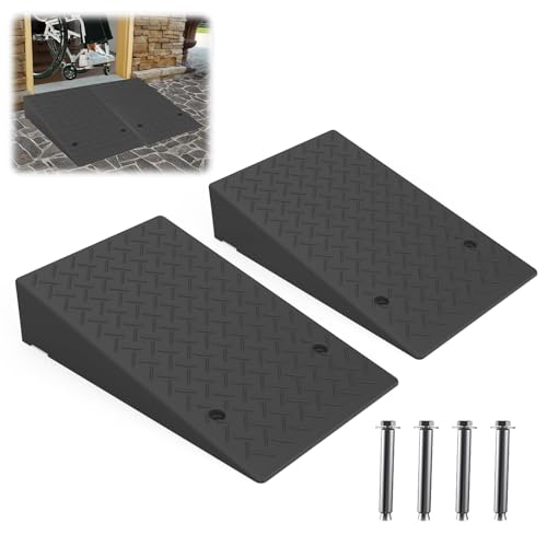 Rubber Threshold Ramp 9.45Inch Rise, Wheelchair Rubber Door Ramp with Non-Slip Surface, Home Step Ramp with Channel for Wheelchairs/Cars/Scooters (2PCS, 2200LBs Loading) - size: 9.45IN-2PCS