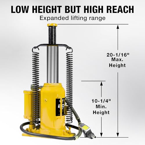 YELLOW JACKET 20 Ton Pneumatic Bottle Jack – Heavy-Duty Air/Hydraulic Lift for Trucks & Autos, Manual & Air Pump Operation, Yellow