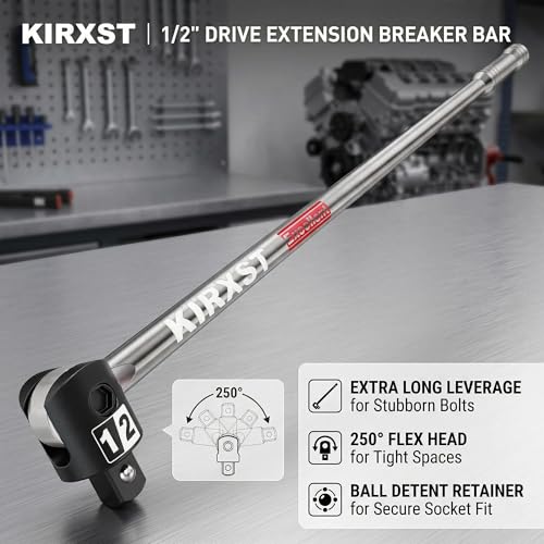 17.5-Inch 1/2” Drive Breaker Bar, Heavy Duty Extension Breaker Bar, 250° Rotatable Head, Premium Chromium Molybdenum Steel, Mechanical Work, Automobile and Motorcycle Maintenance and Repair - size: 1/2" 17.5 in