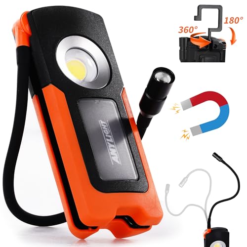 Work Light - LED Rechargeable Work Light with COB 1500LM & 300LM Portable Gooseneck USB Rechargeable - Magnetic Led Worklight, Work Lights Tool for Car Repair, Camping & Job Site Lighting