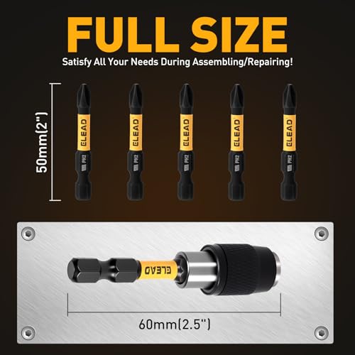 6-Piece Phillips Bit #2 Impact, 2 Inch Magnetic Phillips Head Drill & Screwdriver Bit with Magnetic Bit Holder, S2 Steel, 1/4" Hex Shank, PH2 for Impact Driver, Professional & DIY Use - style: 6-Piece