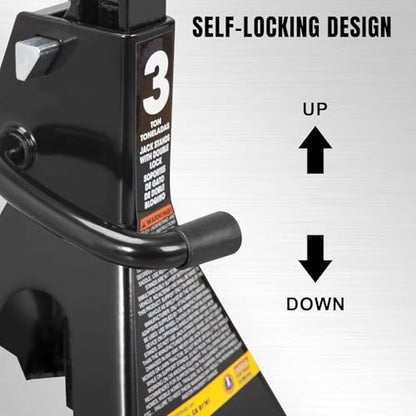 Big RED 3 Ton Double Locking Steel Jack Stands, for Lifting UTV/ATVS, Small Trucks and SUVS, Heavy Duty Steel, 6000lbs Capacity, 1 Pair, Black - color: Black, size: 3 ton, style: Double Locking