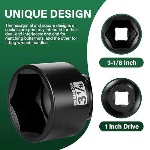 1" Drive Shallow Impact Socket,3-1/8 Inch SAE Jumbo Socket,CR-MO 6 Point for Easy Removal of Large Axle Nut（SAE) - size: 1 Inch Shallow3-1/8", style: 1"Drive Shallow Impact Socket