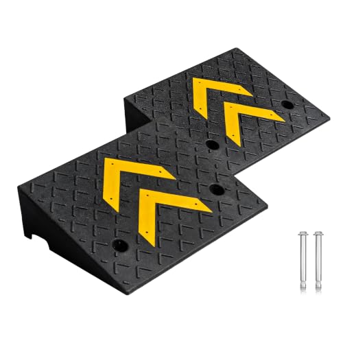 5" Rise Height 2 Pack Rubber Curb Ramp, 17.13" L x 13" W Driveway Curb Ramps for Sidewalks, Heavy-Duty 11000 lbs/5 T Capacity Threshold Ramps with Deepened Anti-Slip Texture for Cars - size: 5" Rise Height