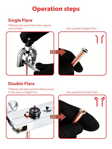 Brake Line Flaring Tool Kit, Double & Single 45° Flare Tool with Tubing Cutter, 5 Adapters 3/16"-1/2", for Copper Aluminum Brass Soft Steel Tubing - size: MU-FTK-300