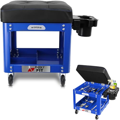Rolling Creeper Garage Shop Seat for Men, Padded Mechanics Stool with Tool Tray Storage for Garage, Rolling Workshop Stool with Wheels, Auto Creeper Seat, 330 LBS Capacity, Heavy Duty, Blue - color: Blue