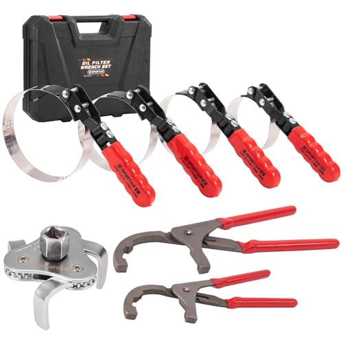 Spurtar 7pcs Swivel Oil Filter Wrench Set, 9" & 12" Oil Filter Removal Tool | 2-3/4" to 5-1/4" (70-133mm) 3-Jaw Oil Filter Wrench for 4S Shop Auto Repair Mechanic DIY - size: 7-Piece Set: 2-3/4" - 5-1/4"