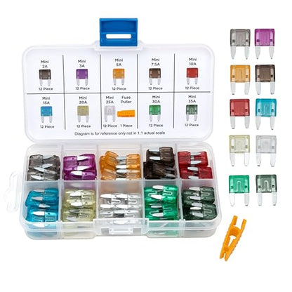 NEIKO 50503A Mini Car Fuses Assortment Set, 120pc, Fast Acting, Auto Fuses Kit, Standard Sizes, 2A, 3A, 5A, 7.5A, 10A, 15A, 20A, 25A, 30A, and 35 Amp, Marine Boat, RV, Car Fuse Kit, Fuse Puller - style: Mini Car Fuse Set