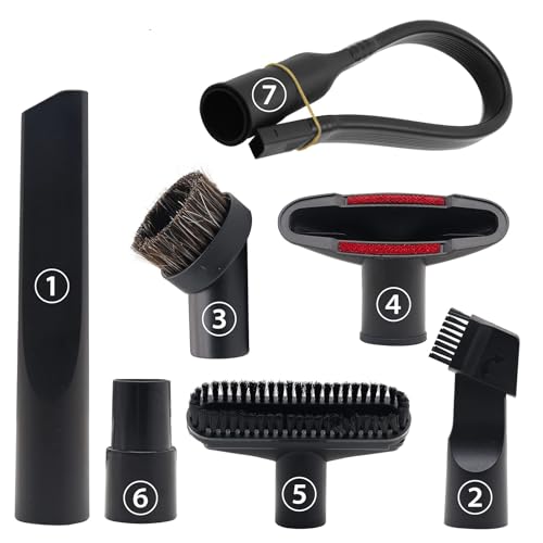1 1/4 Inch Vacuum Attachments Accessories, Vacuum Cleaner Tools Kit with Dusty Brush, Hose Adapters for 1-1/4 inch 1-3/8 inch Hoses, 7 Pack