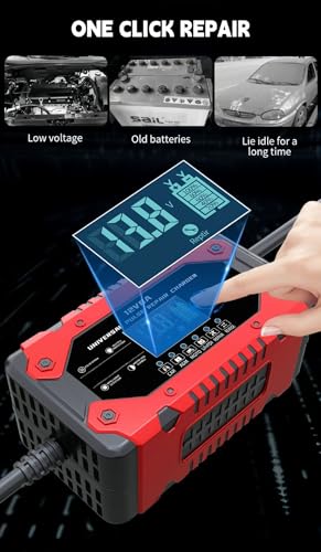 12V 6A Smart Battery Charger, Automatic Maintainer with Pulse Repair, Trickle Charger and Desulfator, Overcharge Protection, Temperature Compensation for Lead-Acid and Lithium Batteries