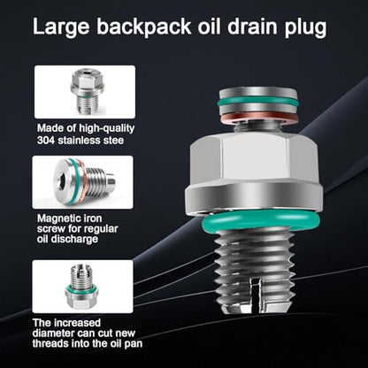 M14.1-1.5x15 Large Backpack Oil Drain Plug,Backpack Style Oil Drain Plug with Magnet,Stainless Steel Self Tapping Oil Pan Thread Repair Kit.
