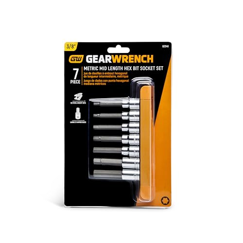GEARWRENCH 7 Pc. 3/8" Drive Mid-Length Hex Bit Socket Set, Metric - 82546