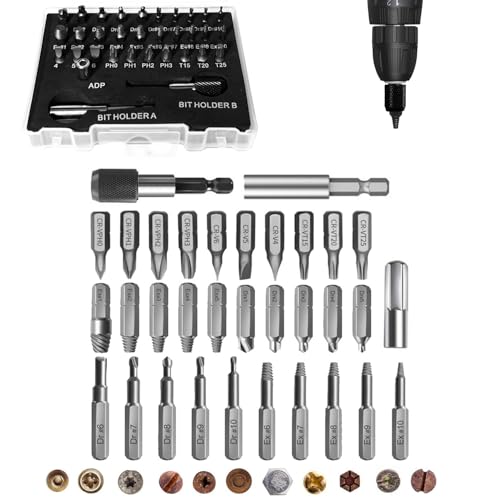 33PCS Screw Extractor Kit, Upgraded Easy Out Broken Bolt & Stripped Screw Remover Set, HSS Drill Bits with 2 Magnetic Extension Bit Holder & Storage Case