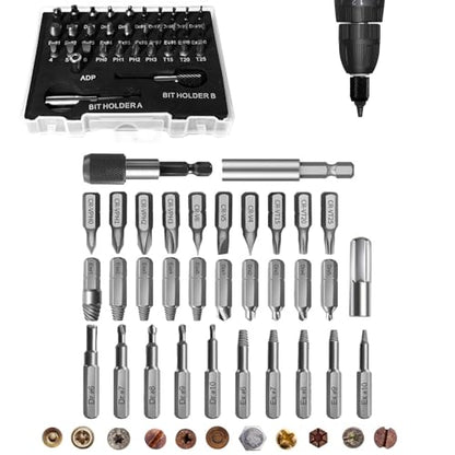 33PCS Screw Extractor Kit, Upgraded Easy Out Broken Bolt & Stripped Screw Remover Set, HSS Drill Bits with 2 Magnetic Extension Bit Holder & Storage Case