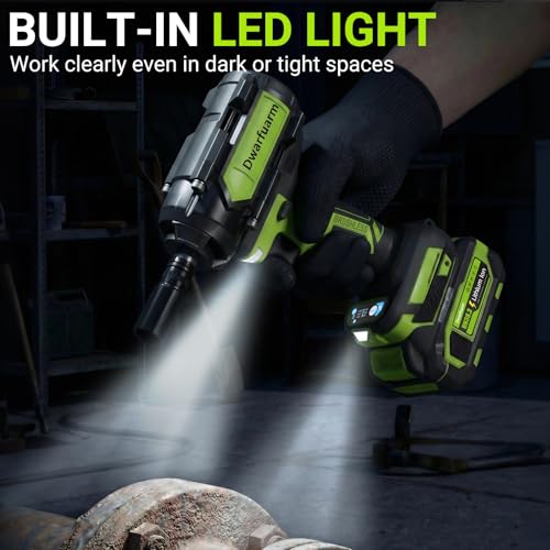 Cordless Impact Wrench 1/2 Inch, 1200N.m High Torque Brushless Impact Gun, 21V Power Impact Driver with 2×4.0Ah Batteries, 3-Speed modes & LED Light, 5 Sockets for Car/Mower (Black&Green)