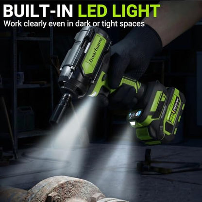 Cordless Impact Wrench 1/2 Inch, 1200N.m High Torque Brushless Impact Gun, 21V Power Impact Driver with 2×4.0Ah Batteries, 3-Speed modes & LED Light, 5 Sockets for Car/Mower (Black&Green)