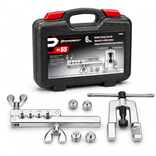 Powerbuilt ISO Bubble Flaring Tool Set for Hydraulic Brake Lines, 6 Piece Car Service Kit, Yoke, T-Handle, Adapters, Storage Case - 648990 - style: 6 Piece
