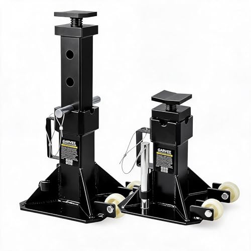 22 Ton Jack Stands, Heavy Duty Pin Type Jack Stands with Locking Pin, Wide Base and Caster Wheels, Adjustable 13.8"–19.7" for Trucks, Trailers & Equipment, Black - color: Black & 2 Wheels & First lift