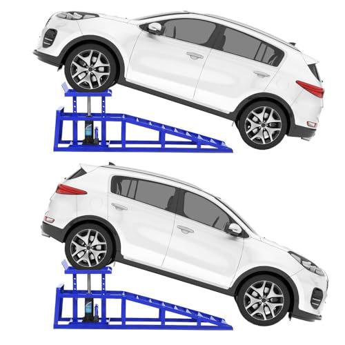 2PCS Hydraulic Car and Truck Service Ramps, 11000 Lbs (5 Tons) Low Profile Car Lift Service Ramps, Adjustable Lift Height 9.8" to 16.21" Height for Oil Changes, Auto Repair, Vehicle Maintenance - Blue