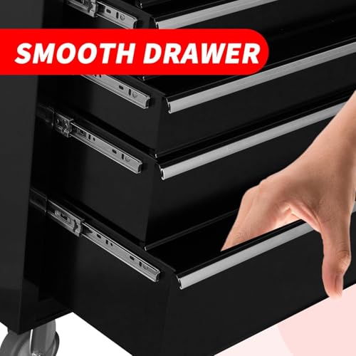 6-Drawer Rolling Tool Chest with Locking Wheels & Drawers, 13" D x 24.2" W x 36.6" H Mobile Tool Storage Cabinet, Heavy-Duty Garage Organizer with Ergonomic Handle - color: Black and White