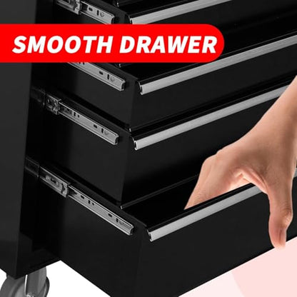 6-Drawer Rolling Tool Chest with Locking Wheels & Drawers, 13" D x 24.2" W x 36.6" H Mobile Tool Storage Cabinet, Heavy-Duty Garage Organizer with Ergonomic Handle - color: Black and White