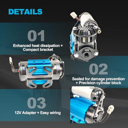 High Performance 12V Air Compressor Replacement For ARB CKMA12 On-Board Air Compressor For Tire Inflation Air Locker activation etc 12V Single Motor Air Compressor CKMA12 Air Compressor
