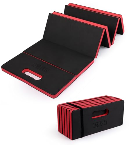 Foldable Mechanic Mat Kneeling Pad, Extra Thick Density EVA Foam Portable 5-Fold Kneeling Mat, 45" x 16" for Working Under Car, Gardening, Yardwork, Workshop Repairing, Camping - color: Red & Black
