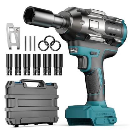 Cordless Impact Wrench for Makita 18V Battery – 1/2" Brushless Impact Driver, 900 Ft-Lbs (1200Nm) High Torque, 4-Speed, LED Light, Includes 6 Sockets (Bare Tool Only)