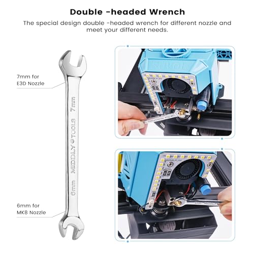 Sovol 3D Printer Tools Kit, 13 Pcs 3D Printer Accessories with L-Size Extruder Nozzle Cleaning Tool, 0.4mm Nozzle Cleaning Needles, Double Function Wrench for E3D & MK8 Nozzles and Straight Tweezer - style: 13 Pcs