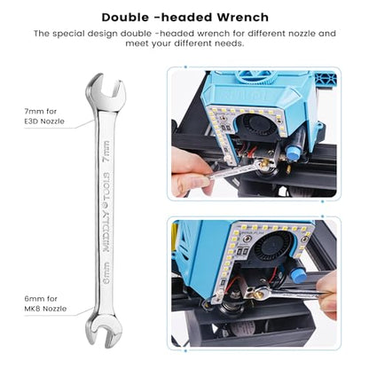 Sovol 3D Printer Tools Kit, 13 Pcs 3D Printer Accessories with L-Size Extruder Nozzle Cleaning Tool, 0.4mm Nozzle Cleaning Needles, Double Function Wrench for E3D & MK8 Nozzles and Straight Tweezer - style: 13 Pcs