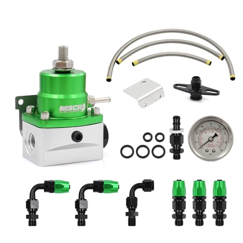 Adjustable Universal EFI Fuel Pressure Regulator Kit with 0-160psi Fuel Pressure Gauge and AN6-6AN Fuel Line Hose Fitting Connectors Kit (GREEN) - color: GREEN
