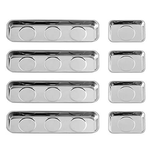 8 Pieces Magnetic Trays Set Stainless Steel Magnet Tool Tray Parts Holder for Screws, Sockets, Bolts, Pins, Mechanic's and Automotive - size: 8 Pieces Set (3.7" x 2.5" + 8.9" x 2.5")