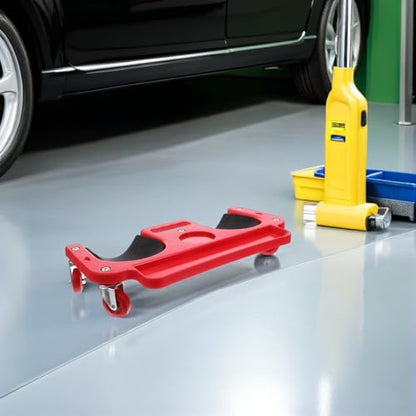 POPETPOP Foldable Car Repair Kneeling Pad with Wheels, Stable Support Pe Material Knee Cushion for Construction and Auto Repair, Sturdy Red Knee Pads for Flooring and Tile Work, Ergonomic