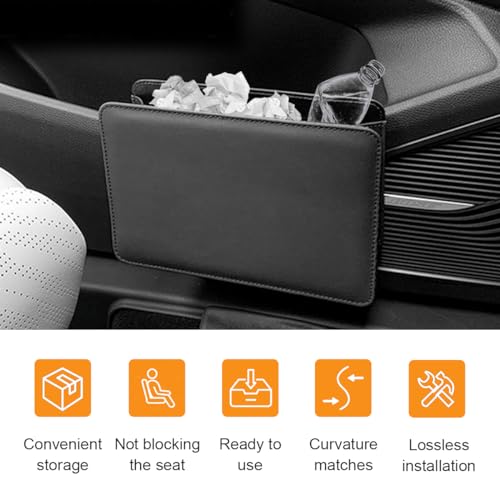 Car Trash Can, Auto Leather Trash Bin Garbage Organizer Holder with One Roll Trash Bag, Mini Foldable Dustbin Storage Bag Container, Multi-Function Trash Box for Car SUV (Black) - color: Black