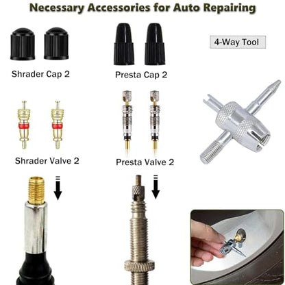 Lucstar R134A R12 A/C HVAC Air Conditioner Schrader Valve Core Removal Tool,Tire Valve Stem Tool for Car Bicycle Tyre RV Truck, Automotive Tools Wrench, 2 Schrader/Presta Valve Caps, 4 Valve Cores