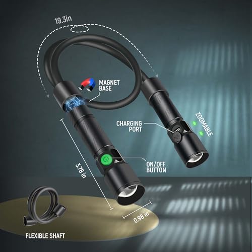 CLAKAP 2 Pack LED Neck Light Rechargeable, 1800 Lumens Bright Hands Free Neck Flashlight with Magnetic Base, Detachable Mechanic Work Light for Auto Repair, Walking, Camping