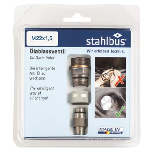 Stahlbus Oil Drain Valve Plug M22x1.5x12mm Steel - CLEAN, EASY, NO TOOL Oil Change - Includes Oil Drain Plug, Washer, Cap, Connector, Silicone Hose - size: M22x1.5x12mm