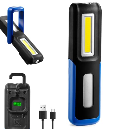 Men's Tool, Rechargeable LED Work Light Multipurpose Mechanic Household Flashlight with Long Runtime. BBQ Accessories with Magnetic Base & 360° Rotatable Hook, - color: Blue