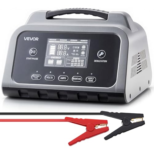 VEVOR Smart Battery Charger, 30A, 6V 12V 24V LiFePO4 Lead-Acid (Gel/AGM) Lithium Car Battery Charger, with LCD Display, Trickle Charging Maintainer Desulfator, for Car, Boat, Motorcycle, Lawn Mowers
