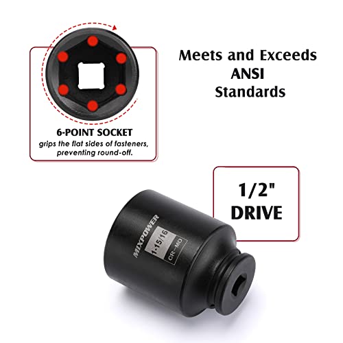 MIXPOWER 1/2-Inch Drive Deep Impact Socket Set, Inch, Cr-Mo, 6 Point, 1-13/16",1-7/8", 1-15/16", 2", 4-Pieces 1/2" Dr. Spindle Axle Nut Impact Socket Set, Impact Grade - size: Deep