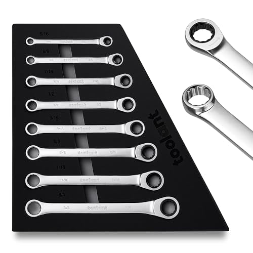 toolant 8pcs Ratcheting Wrench Set, Offset Head Double Box-End Ratcheting Wrench Set, 5/16-3/4" SAE Set, 90-Tooth and 4° Swing, with Storage Tray - size: 8pcs 5/16-3/4"