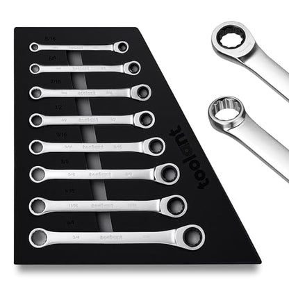 toolant 8pcs Ratcheting Wrench Set, Offset Head Double Box-End Ratcheting Wrench Set, 5/16-3/4" SAE Set, 90-Tooth and 4° Swing, with Storage Tray - size: 8pcs 5/16-3/4"