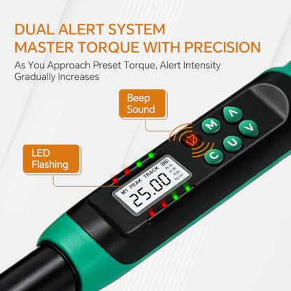 Marsram 3/8" Digital Adjustable Torque Wrench, 35mm Open-End & Ratchet Head | 6.8-135N.m / 5-99.6Ft.lb, Interchangeable Electronic Torque Wrench, With Buzzer & LED, For HVAC Car Moto Repair