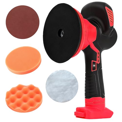 Cordless Buffer Polisher compatible with Milwaukee Battery,6 Variable Speed, 6800 RPM Dual Action Random Orbital Polisher for Car Boat Wood Polishing Detailing Waxing(No Battery) (Red) - color: Red