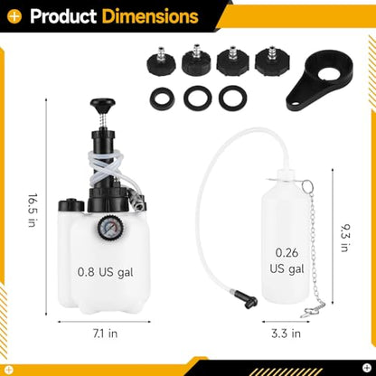 3L / 101.4 fl oz One Man Brake Bleeder Kit, Manual Brake Bleed Pump with 4 Adapters, Master Cylinder Bleeder Kit with 1L / 33.8 fl oz Waste Oil Bottle, Pressure Gauge 0-90 PSI for Car Truck Motorcycle