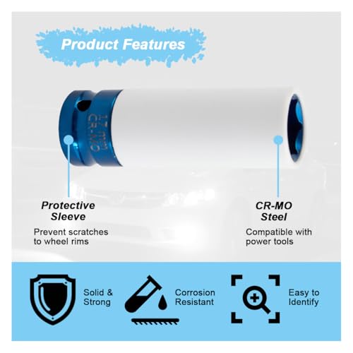 1/2" Drive 17 mm Lug Nut Impact Socket, CR-MO Thin Wall Deep Lug Nut Socket, Non-Marring Wheel Rim Protector Sleeve, Auto Tire Repair Maintenance Accessories (17MM) - size: 17MM