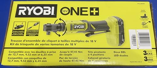 Ryobi 18V Cordless Ratchet Multi-Size 3/8 in. and 1/4 in. Kit with 1.5 Ah Battery and Charger (PCL280K1)