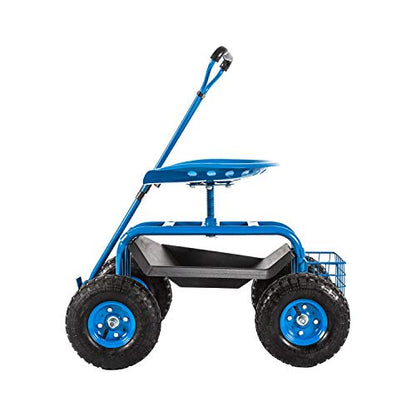 Kinfant Rolling Garden Cart Scooter Stool - Garden Cart with Wheels & Seat, Adjustable Handle 360 Degree Swivel (Blue) - color: Blue